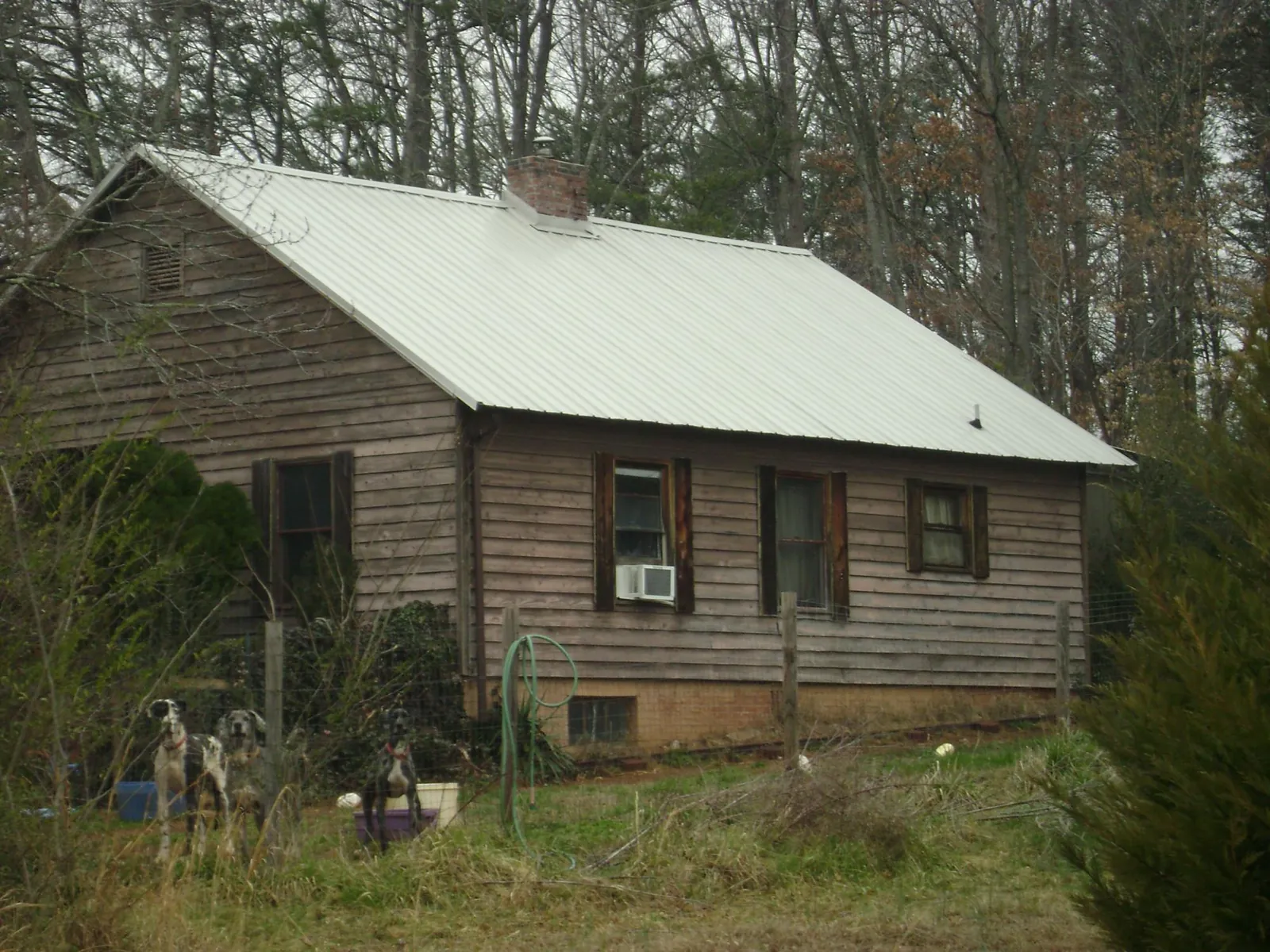 White metal roof on an old wood sided farmhouse, from a Metal Roof Installation job in Molino